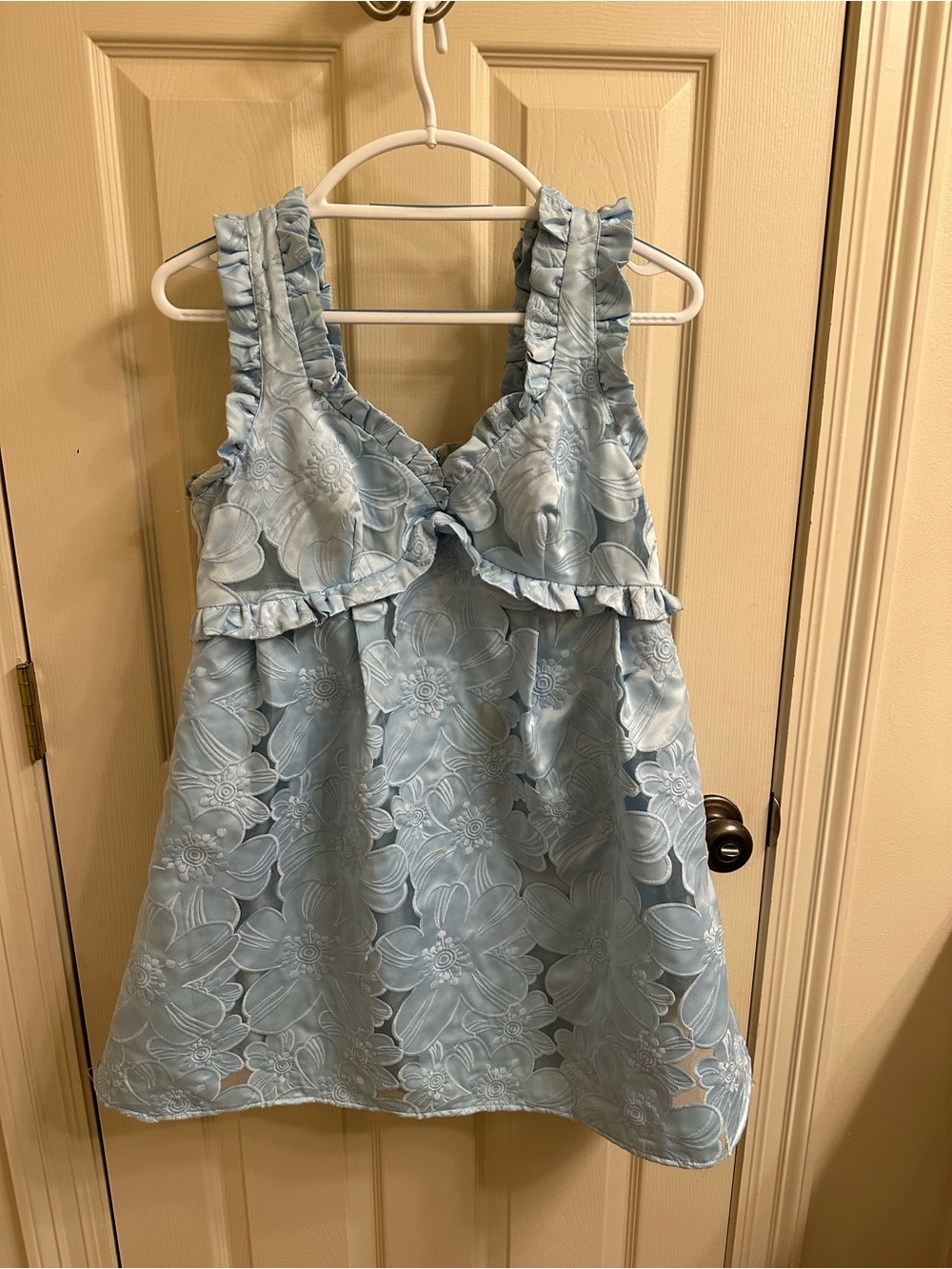 For Love & Lemons Light Blue Floral Ruffle Mini Dress